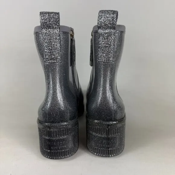 Kate Spade New York Women's 9 Puddle Rain Waterproof Booties Silver Glitter
