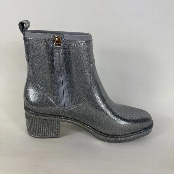 Kate Spade New York Women's 9 Puddle Rain Waterproof Booties Silver Glitter