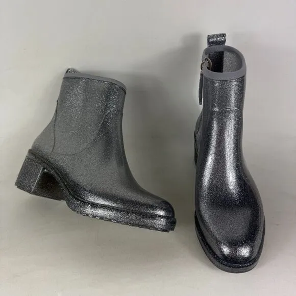 Kate Spade New York Women's 9 Puddle Rain Waterproof Booties Silver Glitter