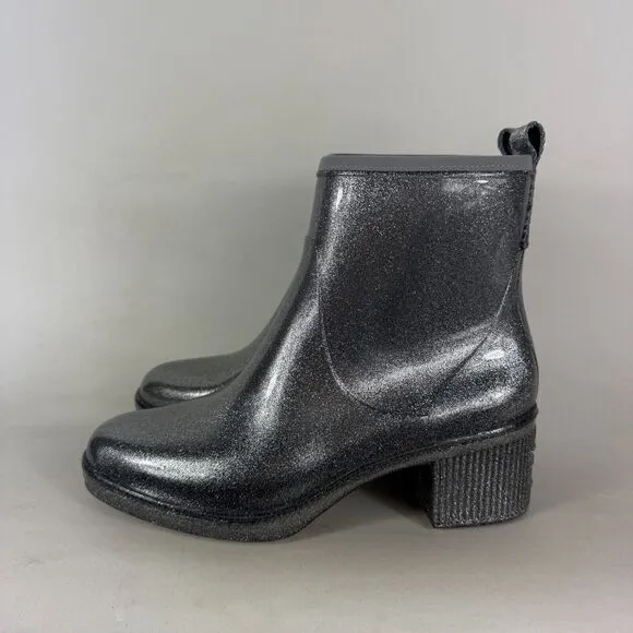 Kate Spade New York Women's 9 Puddle Rain Waterproof Booties Silver Glitter