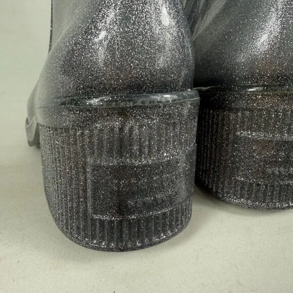 Kate Spade New York Women's 9 Puddle Rain Waterproof Booties Silver Glitter
