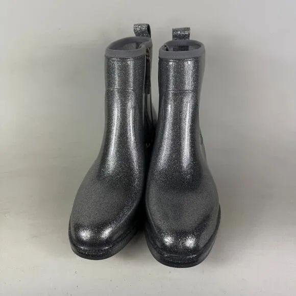 Kate Spade New York Women's 9 Puddle Rain Waterproof Booties Silver Glitter