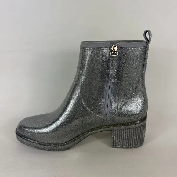 Kate Spade New York Women's 9 Puddle Rain Waterproof Booties Silver Glitter
