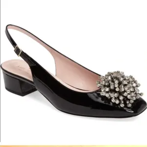 Kate Spade Patent Leather Maren Embellished Black Slingbacks Sandals Shoes 6.5