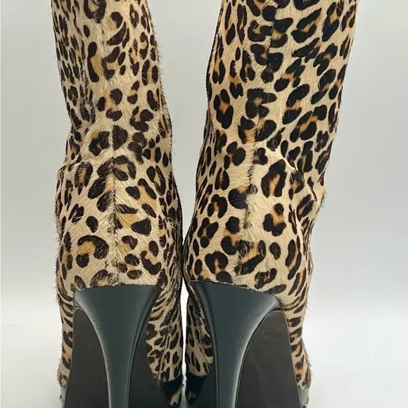 KELSI DAGGER Carlotta Leopard Print 5”/1” Platform Leather Calf Hair Boots 6.5M