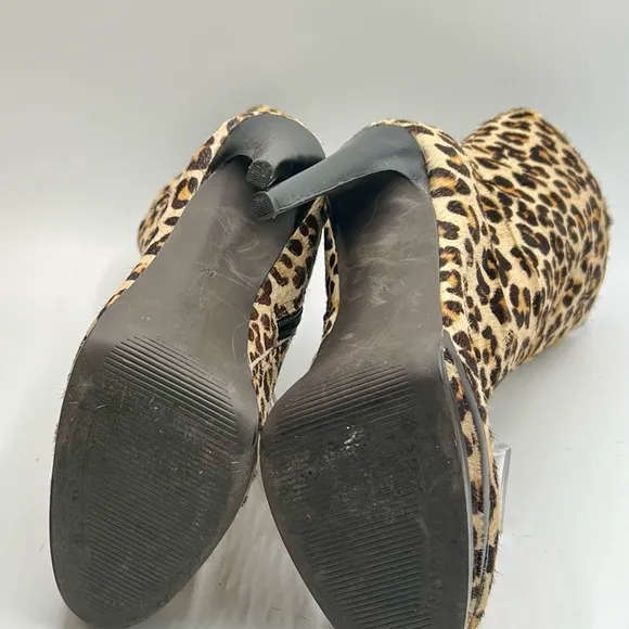 KELSI DAGGER Carlotta Leopard Print 5”/1” Platform Leather Calf Hair Boots 6.5M
