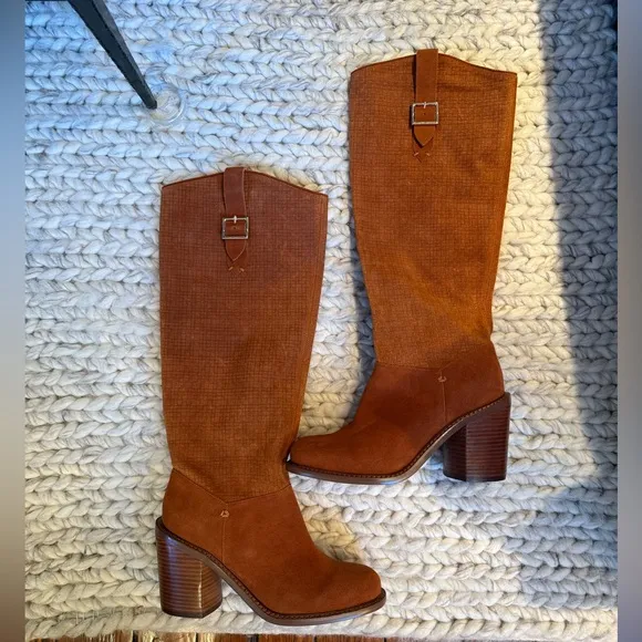 Kelsi Dagger Woven Brown Knee-High Leather Boots size 10