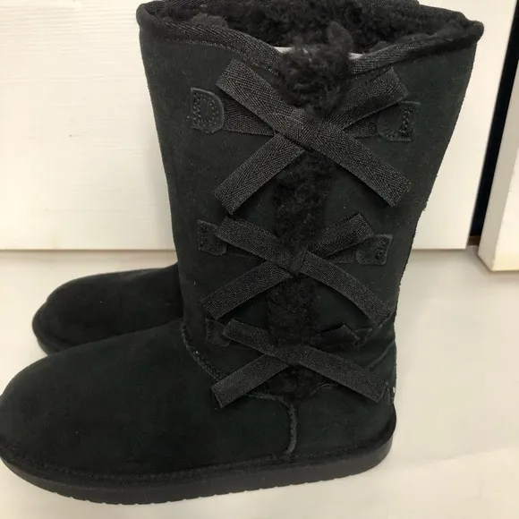 Koolaburra Ugg Black Victoria tall boots girls‎ size 4 bows suede style 1020171