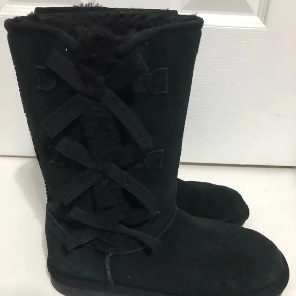 Koolaburra Ugg Black Victoria tall boots girls‎ size 4 bows suede style 1020171