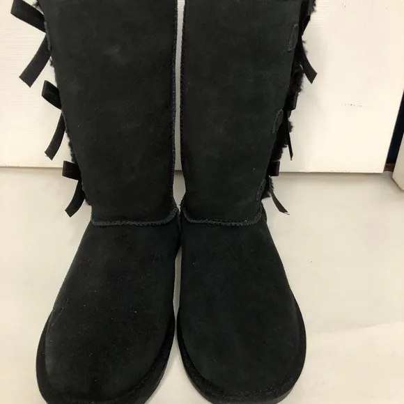Koolaburra Ugg Black Victoria tall boots girls‎ size 4 bows suede style 1020171