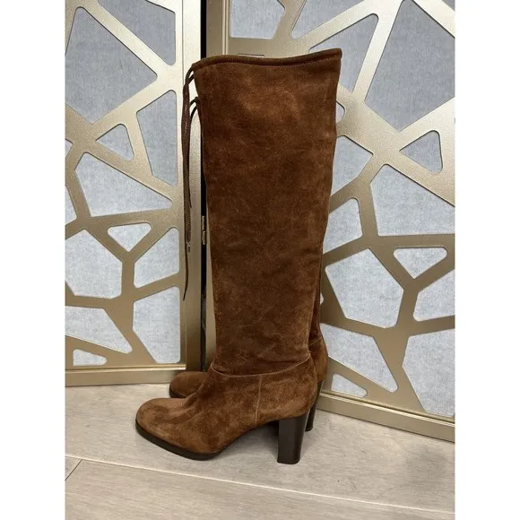 KORS MICHAEL KNEE HIGH HEEL BROWN SUEDE LEATHER Tall BOOTS ITALY sz 10 M