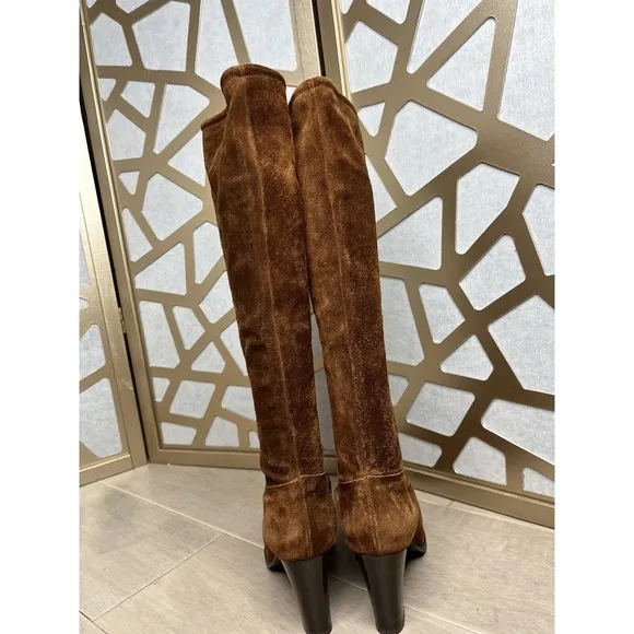 KORS MICHAEL KNEE HIGH HEEL BROWN SUEDE LEATHER Tall BOOTS ITALY sz 10 M