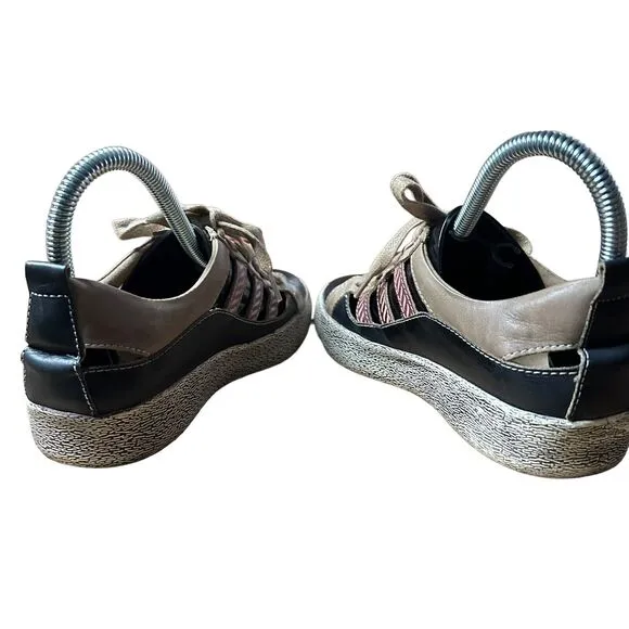 L' Artiste Shoes Womens Size 36 EU/ 6 US Black Taupe Porscha Lace Up‎ Leather