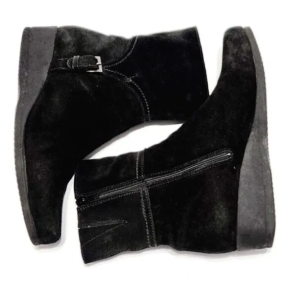La Canadienne Finley Black Suede Wedge Comfort Ankle Boots Women's Size 8 M