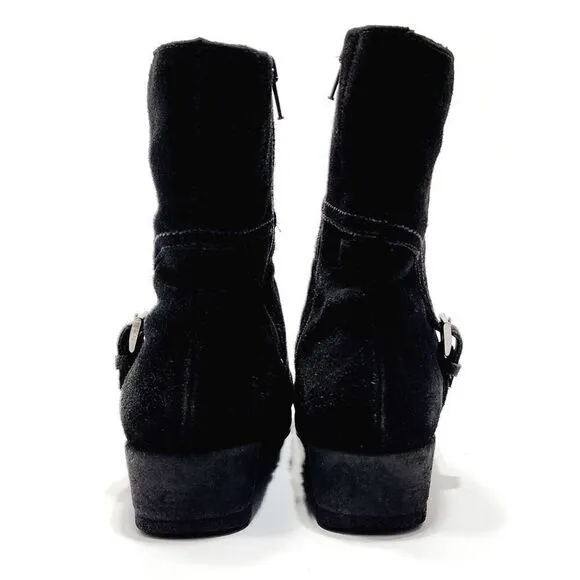 La Canadienne Finley Black Suede Wedge Comfort Ankle Boots Women's Size 8 M
