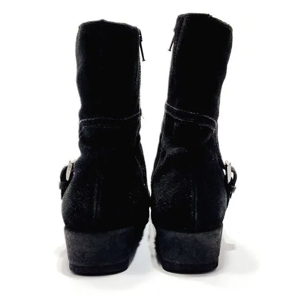 La Canadienne Finley Black Suede Wedge Comfort Ankle Boots Women's Size 8 M
