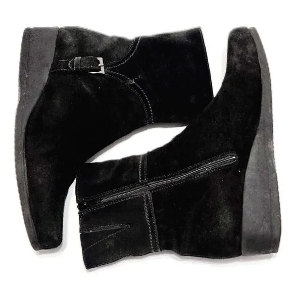 La Canadienne Finley Black Suede Wedge Comfort Ankle Boots Women's Size 8 M