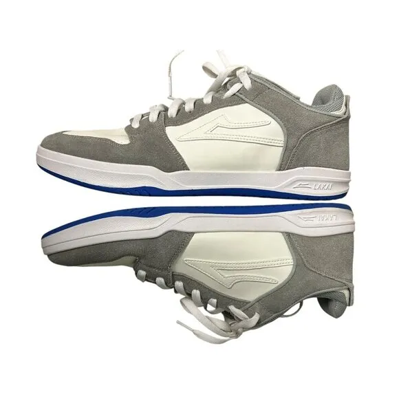 Lakai Telford Low Mens Skate Shoes Size 12 Gray &amp; White Suede &amp; Mesh *Read