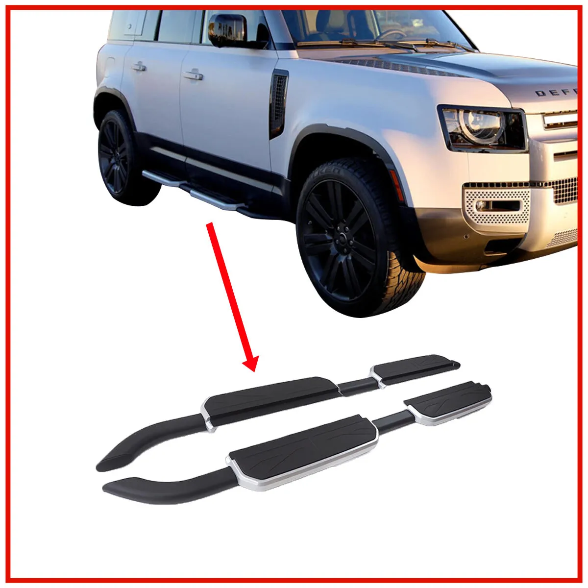 Land Rover Defender Side Stepper ( Side Foot Step ) || Black / Black And Silver