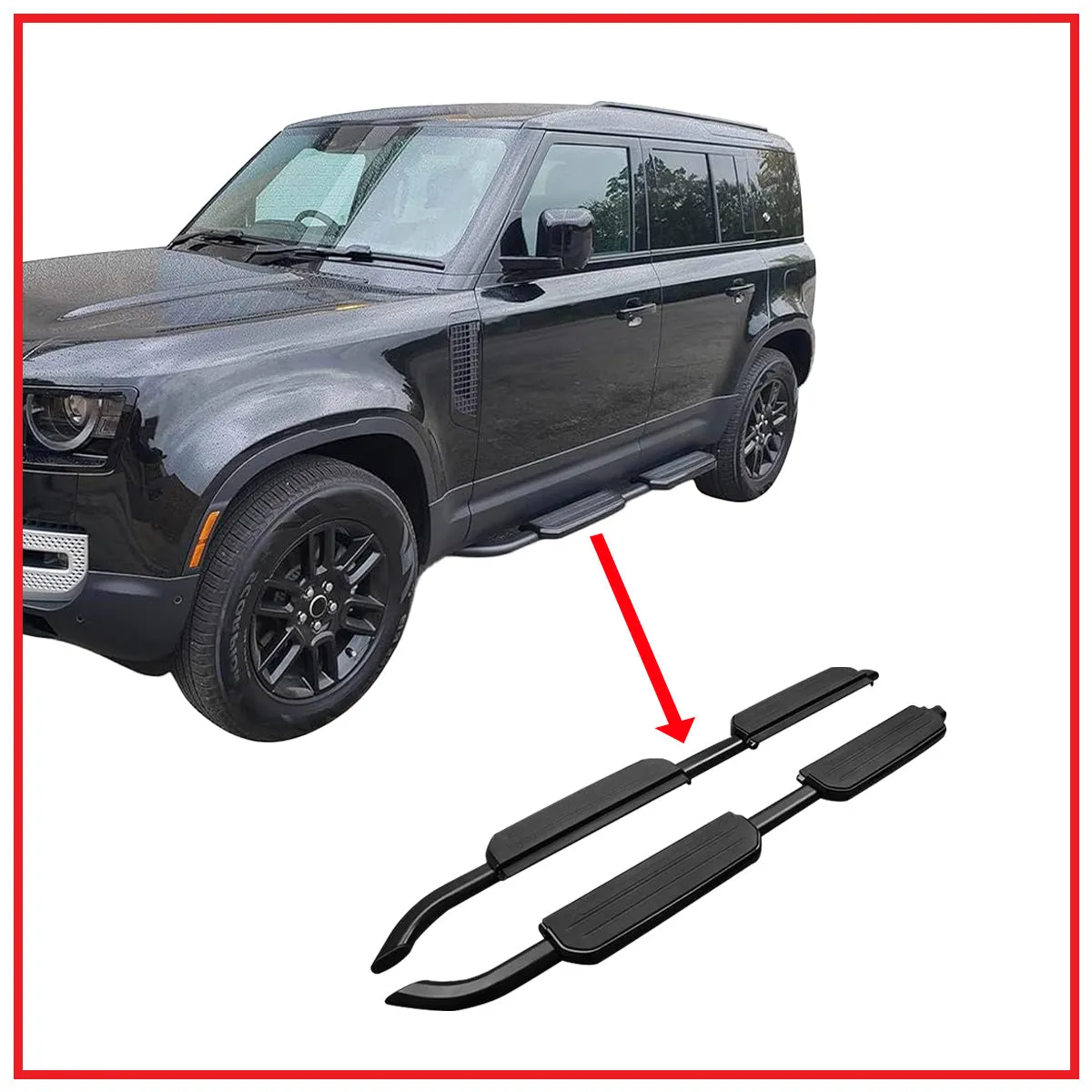 Land Rover Defender Side Stepper ( Side Foot Step ) || Black / Black And Silver