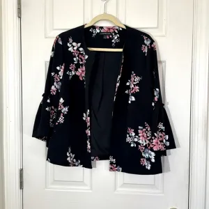 LANE BRYANT Black Floral Open Jacket Size 14 / 16 Bell Sleeves