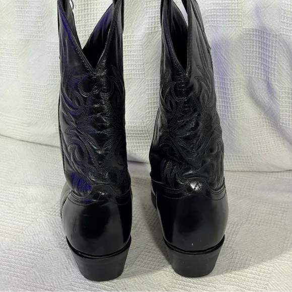 Laredo Men’s 10.5 D Black Leather Western Cowboy Boots Embroidered EUC