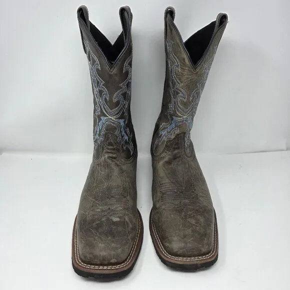 Laredo Men's 12 Winfield Charcoal &amp; Blue Square Toe Leather Cowboy Boots 7949