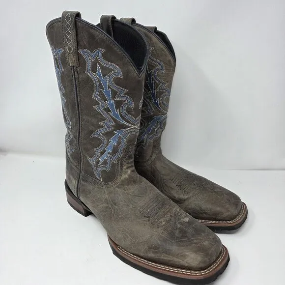 Laredo Men's 12 Winfield Charcoal &amp; Blue Square Toe Leather Cowboy Boots 7949