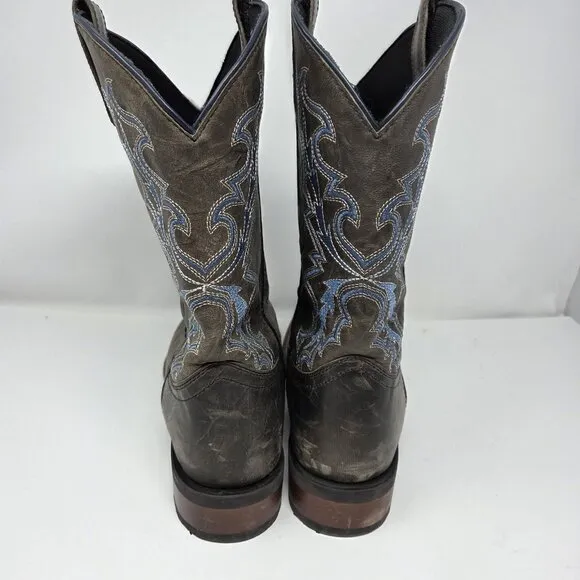 Laredo Men's 12 Winfield Charcoal &amp; Blue Square Toe Leather Cowboy Boots 7949