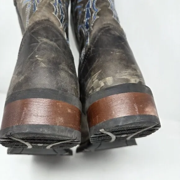 Laredo Men's 12 Winfield Charcoal &amp; Blue Square Toe Leather Cowboy Boots 7949