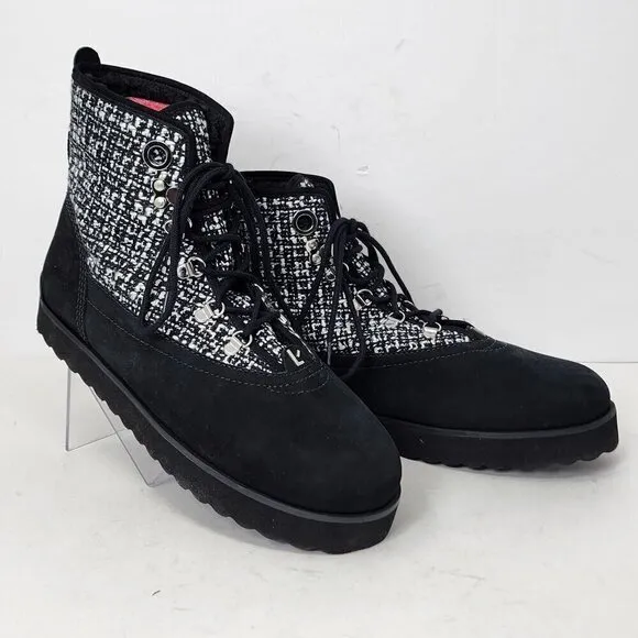 LARROUDE Suede Tweed Pattern Combat Boots, Women's 11