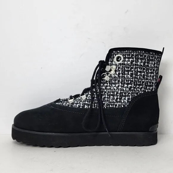 LARROUDE Suede Tweed Pattern Combat Boots, Women's 11