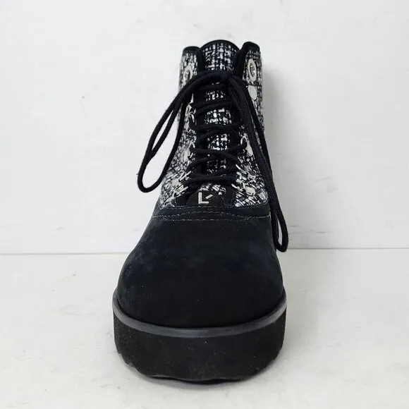 LARROUDE Suede Tweed Pattern Combat Boots, Women's 11