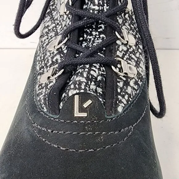 LARROUDE Suede Tweed Pattern Combat Boots, Women's 11
