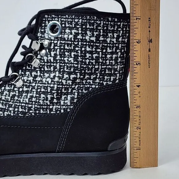 LARROUDE Suede Tweed Pattern Combat Boots, Women's 11