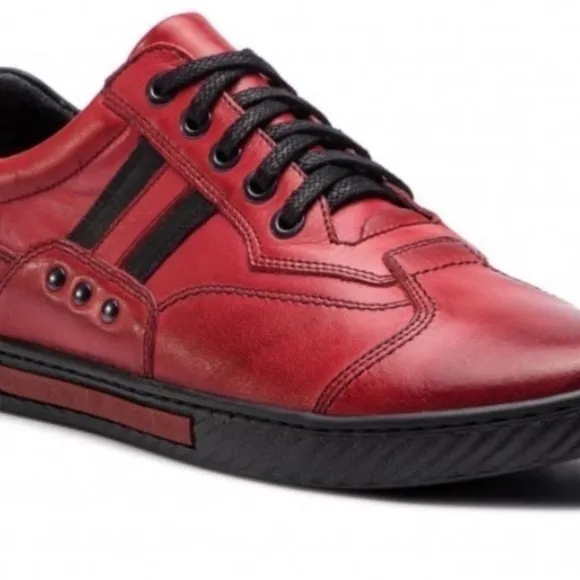 Lasocki Leather Lace up Shoes Sneakers for Men size 9 Red Black Color NEW NO BOX