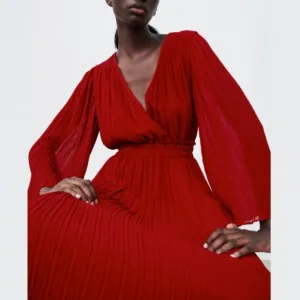 LAST ONE! BLOGGER'S FAVE! Zara Red Pleated Midi Dress Sz XS, M,  L NWT