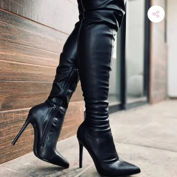 🔥LAST ONE! NEW! OVER THE KNEE PU FAUX LEATHER SEXY STILETTO BOOTS SIZE 8, 8 1/2