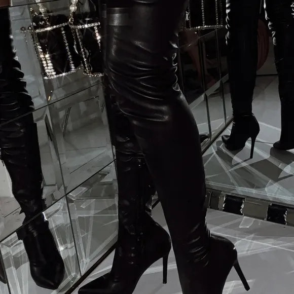 🔥LAST ONE! NEW! OVER THE KNEE PU FAUX LEATHER SEXY STILETTO BOOTS SIZE 8, 8 1/2