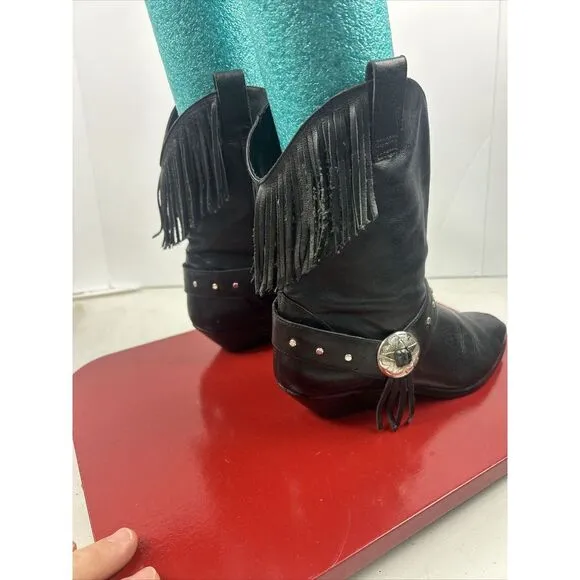 Leather Black Fringe Cowgirl Boots 6.5 Conches Brazil Festival Coachella Western