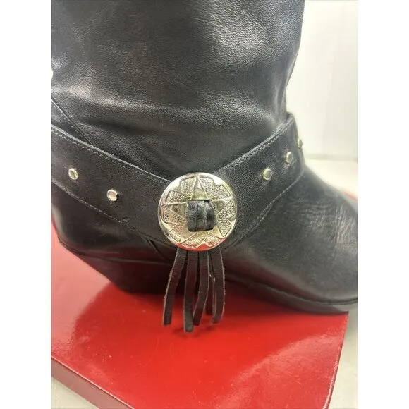 Leather Black Fringe Cowgirl Boots 6.5 Conches Brazil Festival Coachella Western
