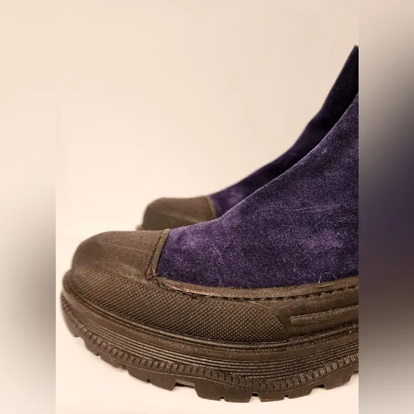 LIFE Women's Italian Blue &amp; Black Suede Platform ChelseaBoots Size 6.5 /37
