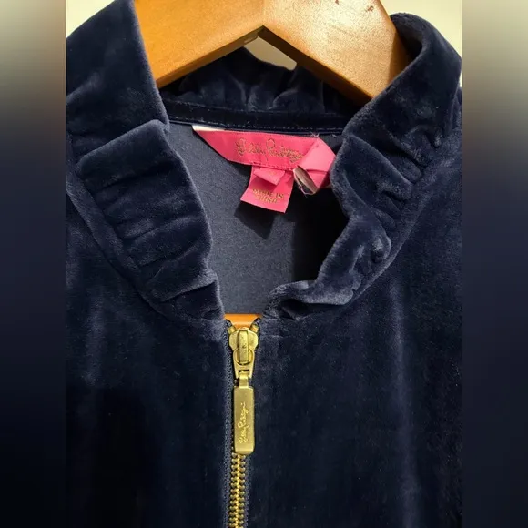 Lilly Pulitzer Jayla navy velour ruffle neck Jacket M