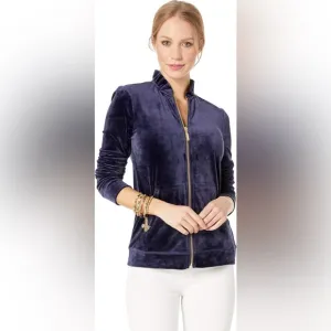 Lilly Pulitzer Jayla navy velour ruffle neck Jacket M