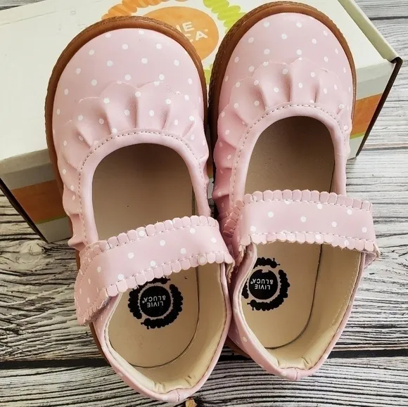 Livie and Luca Ruche Mary Jane Shoes Pink Polka Dot Color NIB