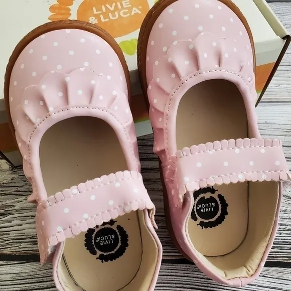 Livie and Luca Ruche Mary Jane Shoes Pink Polka Dot Color NIB