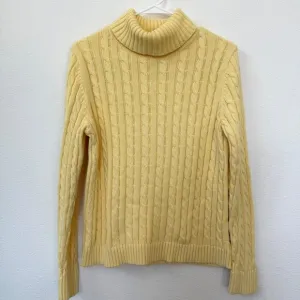 LL Bean Fishmerman Cable Knit Sweater Yellow Cotton Vintage MREG Coastal Prep
