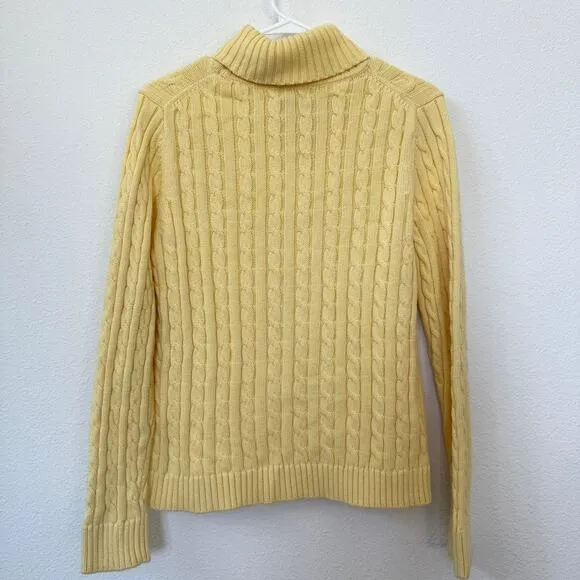 LL Bean Fishmerman Cable Knit Sweater Yellow Cotton Vintage MREG Coastal Prep