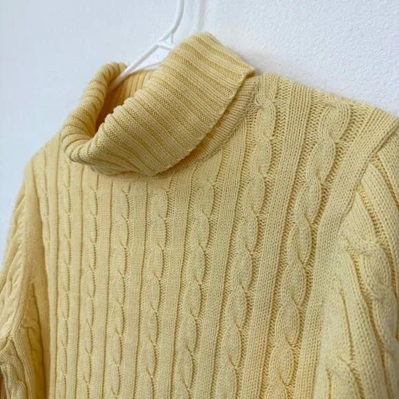 LL Bean Fishmerman Cable Knit Sweater Yellow Cotton Vintage MREG Coastal Prep