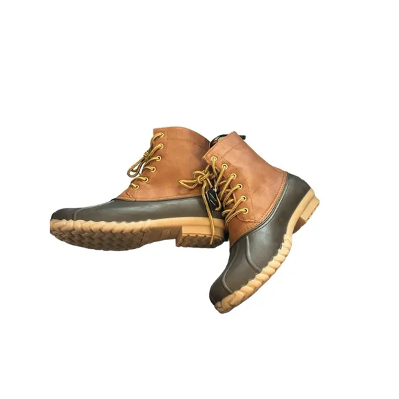 London Fog Seth Duck Boots Brown Duo Toned Yellow Lace 8 1/2